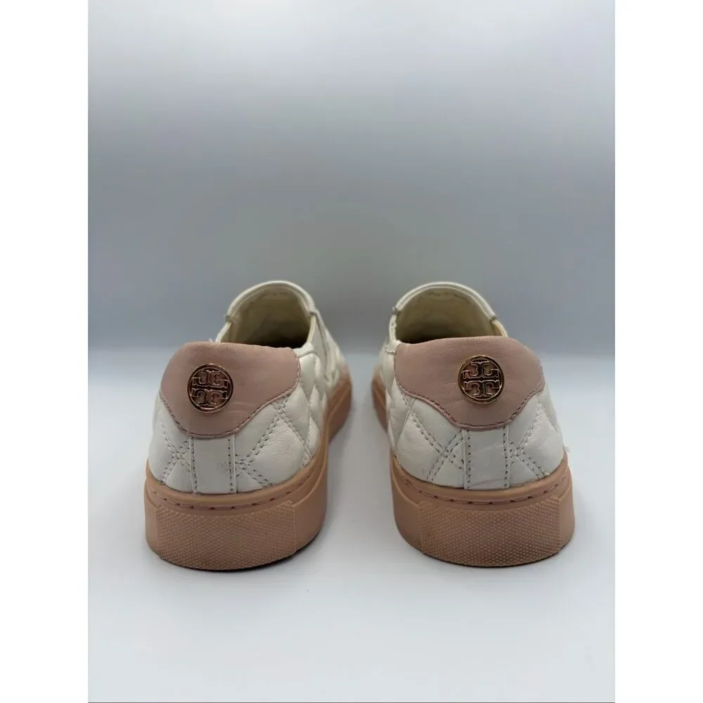 Tory Burch Willa Quilted Leather Slip On Sneakers Ivory Blush Size 7